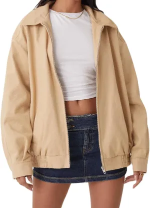 FOMOYUU Leather Jacket Women Faux Oversized Motorcycle Zipper Bomber PU Bike Coat 2024 Fall Fashion Outfits with Pockets