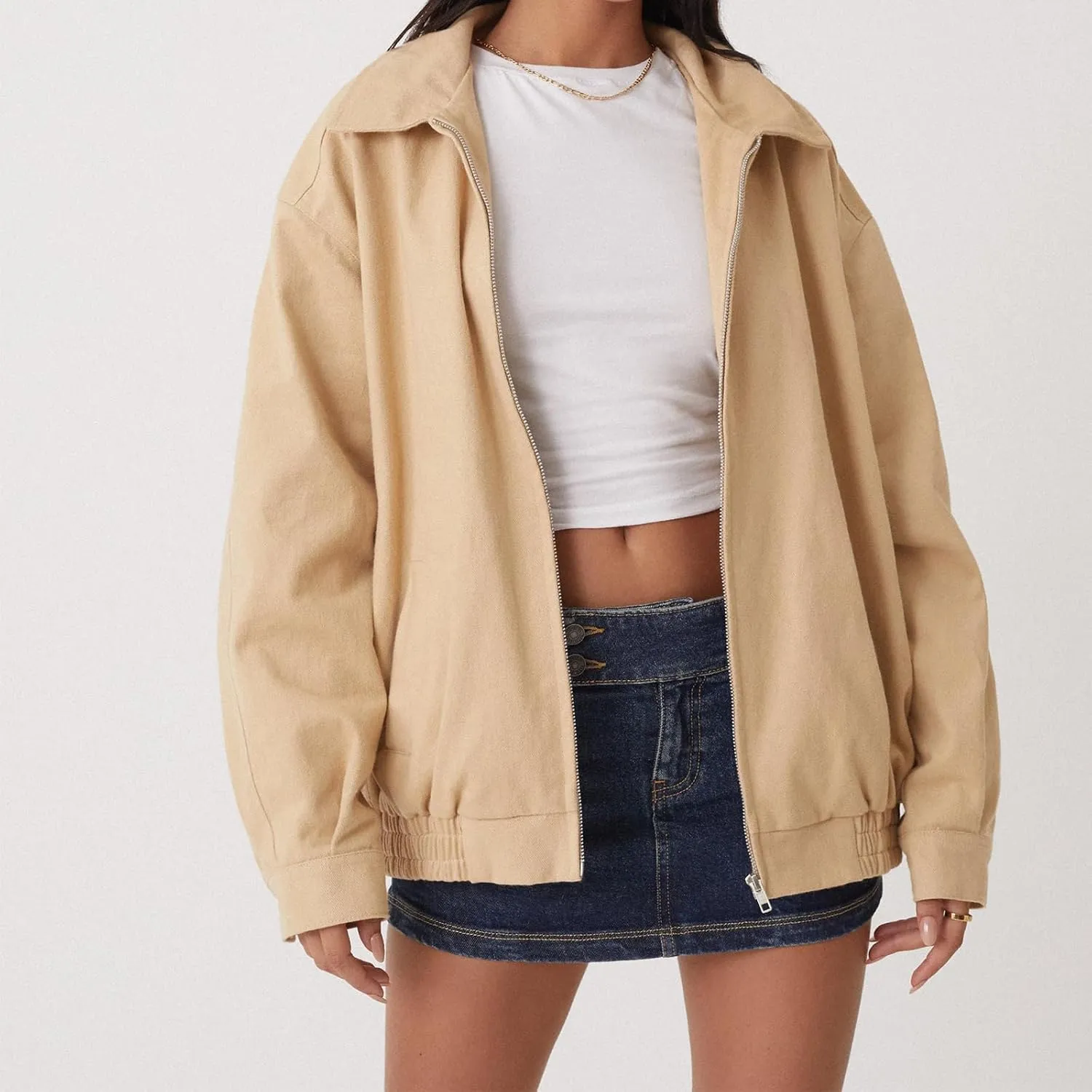 FOMOYUU Leather Jacket Women Faux Oversized Motorcycle Zipper Bomber PU Bike Coat 2024 Fall Fashion Outfits with Pockets