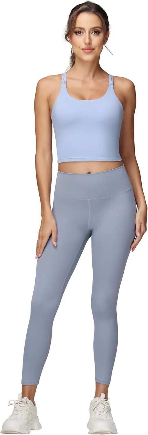 Foucome Nursing Tank Tops for Breastfeeding Longline Nursing Sports Bra Cross Back Workout Crop Top with Built in Bra