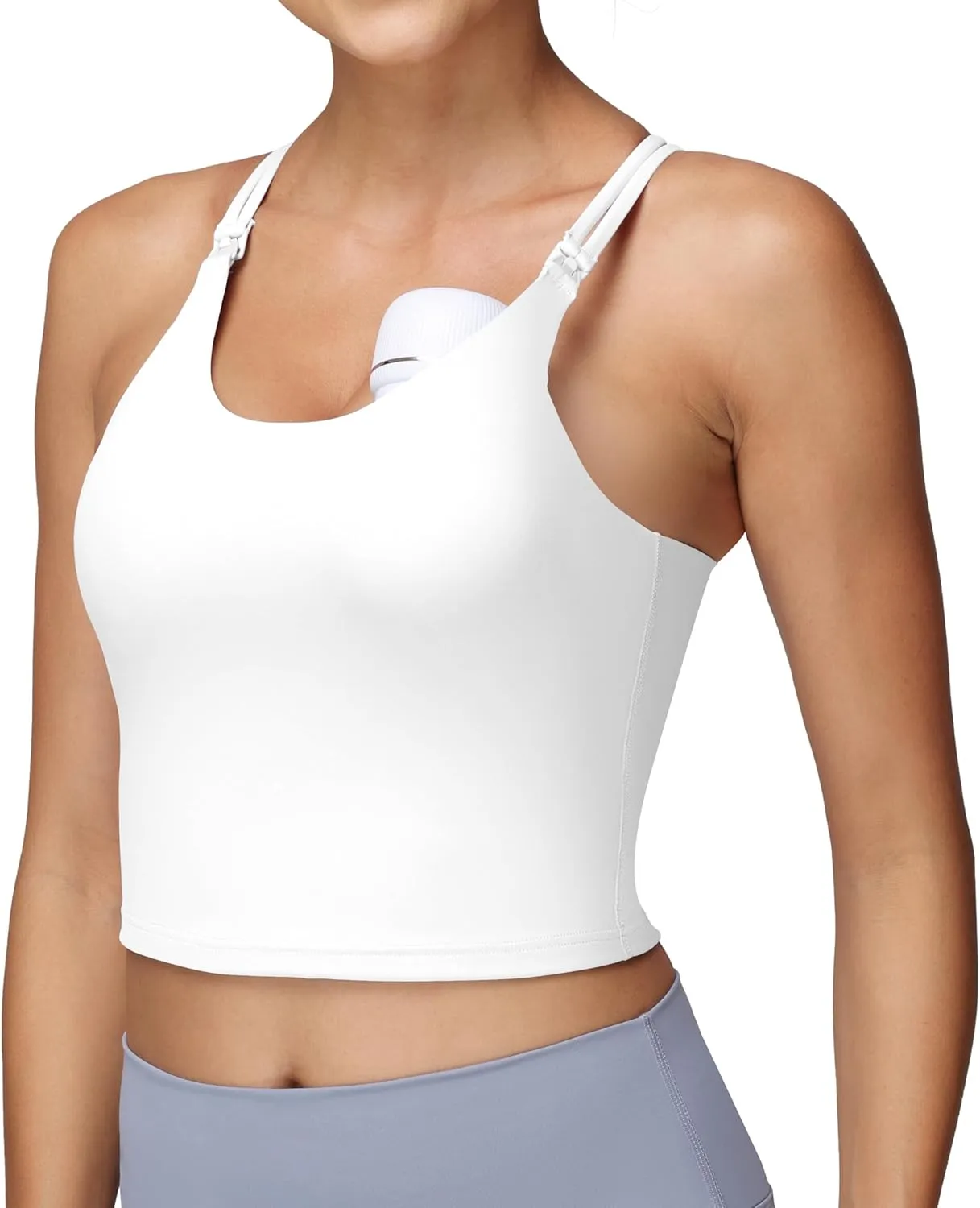 Foucome Nursing Tank Tops for Breastfeeding Longline Nursing Sports Bra Cross Back Workout Crop Top with Built in Bra