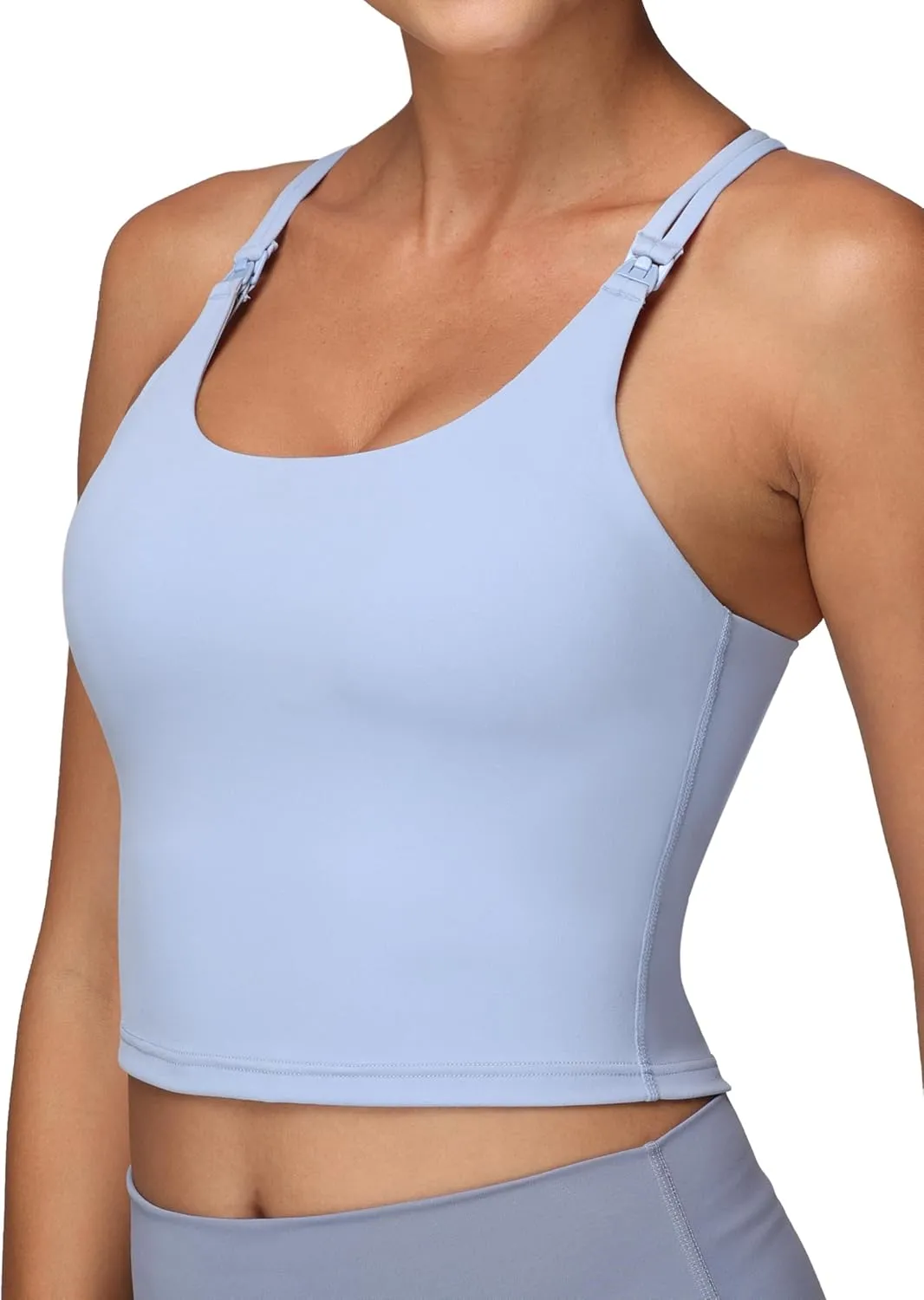 Foucome Nursing Tank Tops for Breastfeeding Longline Nursing Sports Bra Cross Back Workout Crop Top with Built in Bra