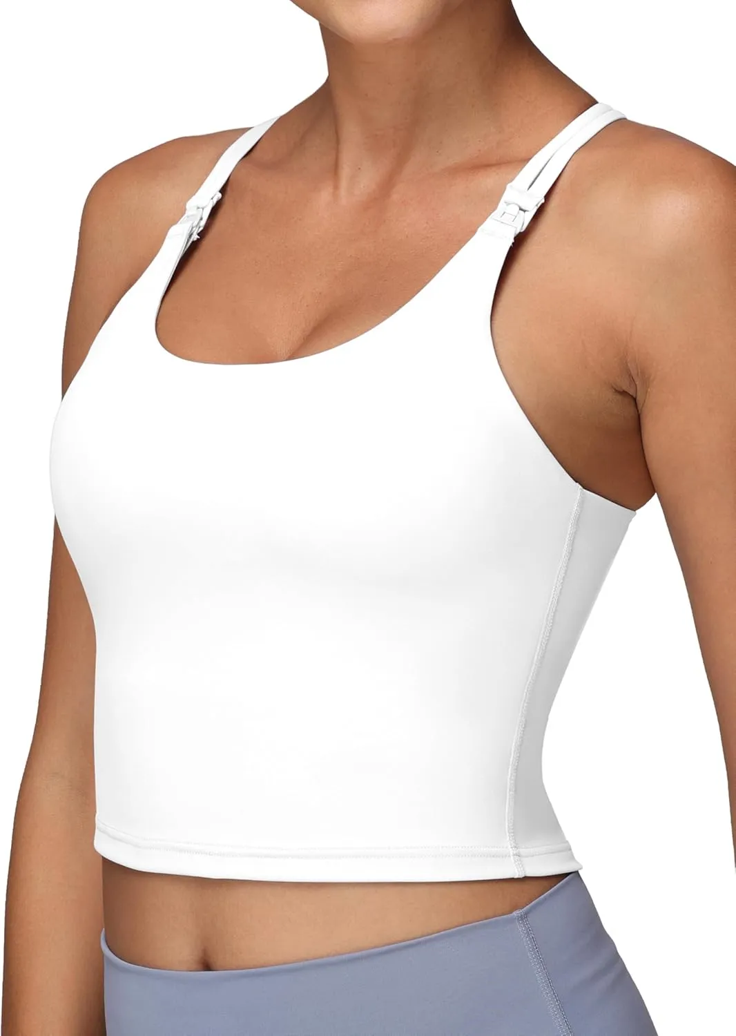 Foucome Nursing Tank Tops for Breastfeeding Longline Nursing Sports Bra Cross Back Workout Crop Top with Built in Bra