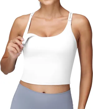 Foucome Nursing Tank Tops for Breastfeeding Longline Nursing Sports Bra Cross Back Workout Crop Top with Built in Bra
