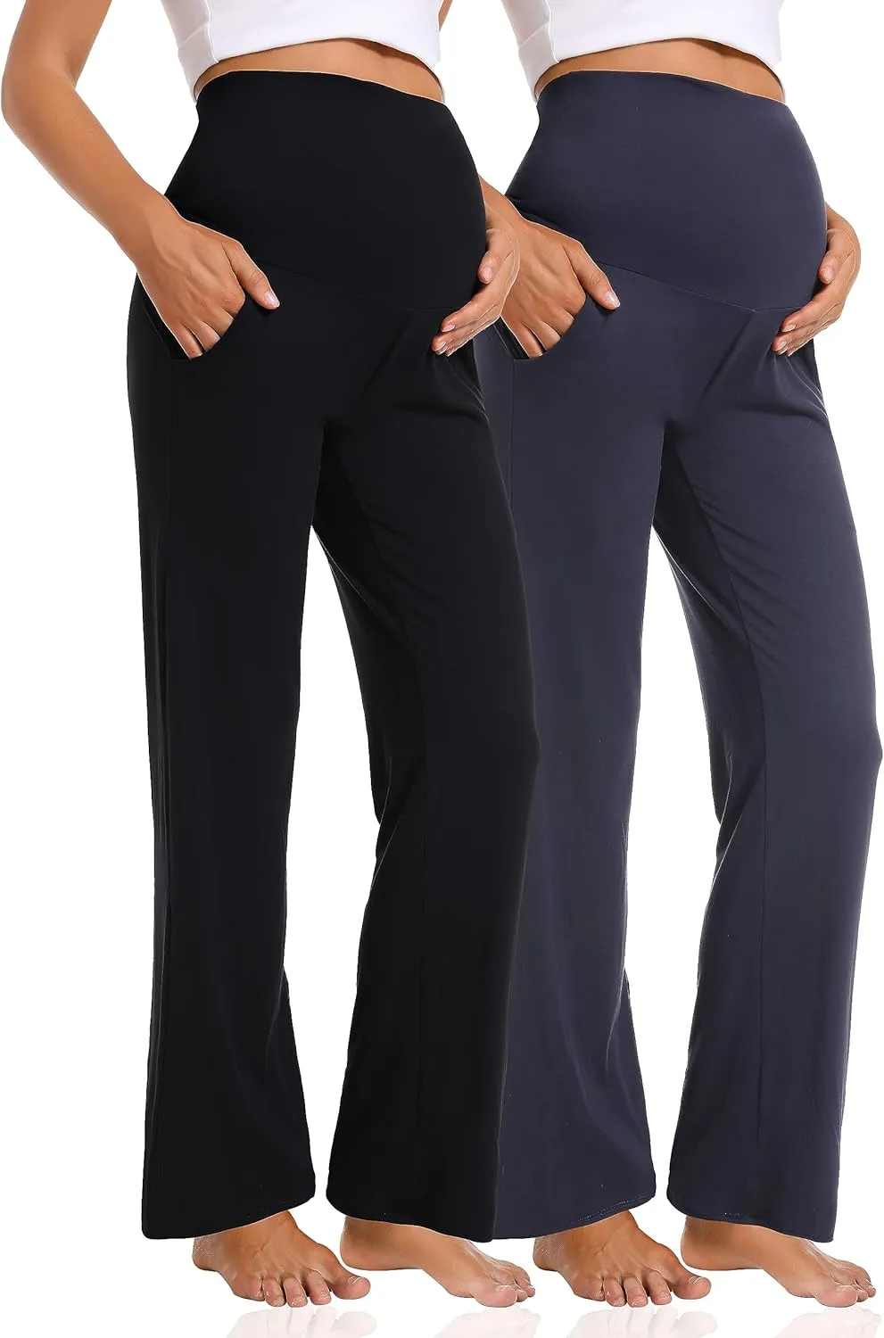 Foucome Women's Maternity Pants Casual Loose Wide Leg Cozy Pant Pregnancy Palazzo Lounge Trousers with Pockets