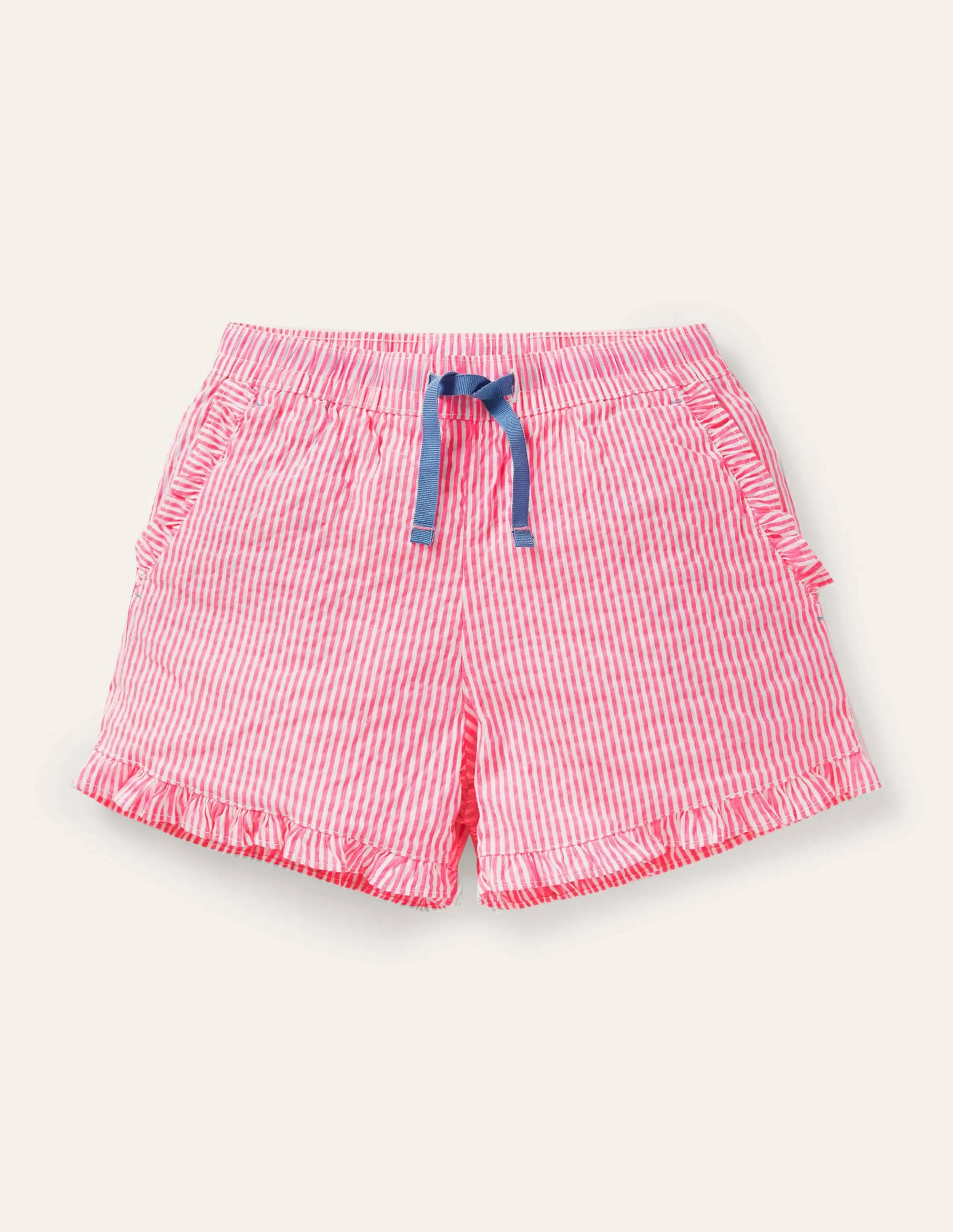 Frill Hem Shorts-Party Pink Ticking