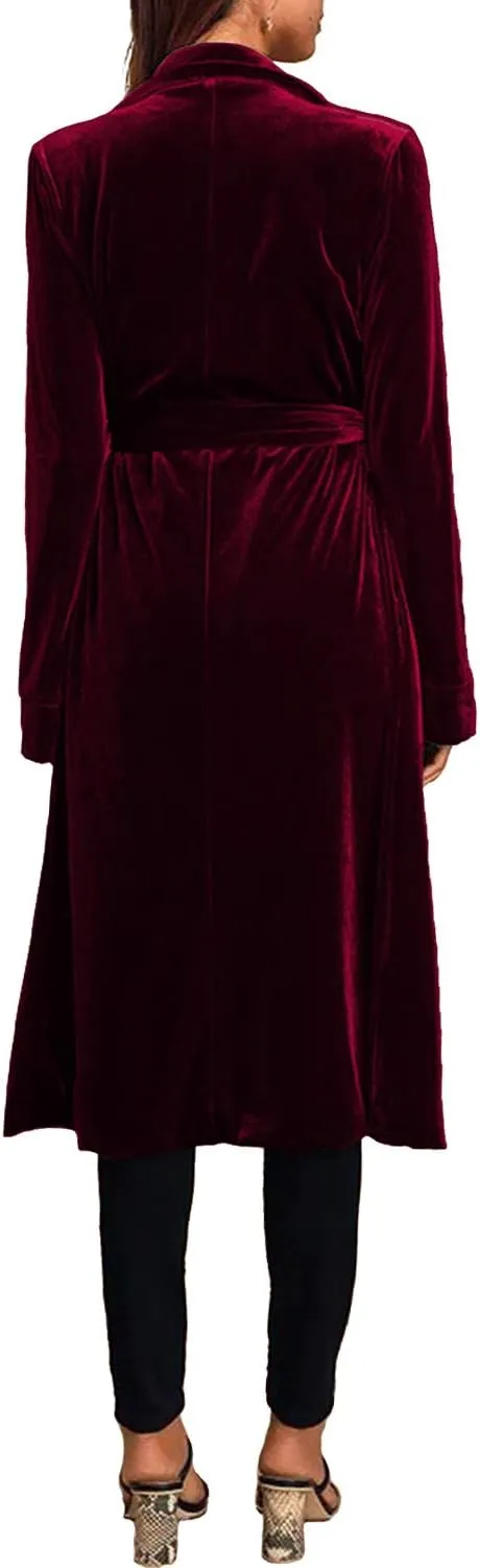futurino Women's Solid Long Sleeve Velvet Jacket Open Front Cardigan Coat with Pockets Outerwear