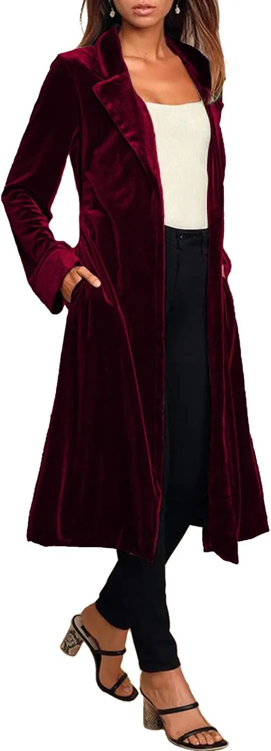futurino Women's Solid Long Sleeve Velvet Jacket Open Front Cardigan Coat with Pockets Outerwear