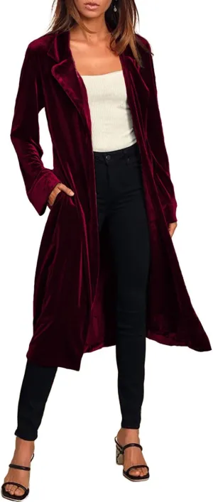 futurino Women's Solid Long Sleeve Velvet Jacket Open Front Cardigan Coat with Pockets Outerwear