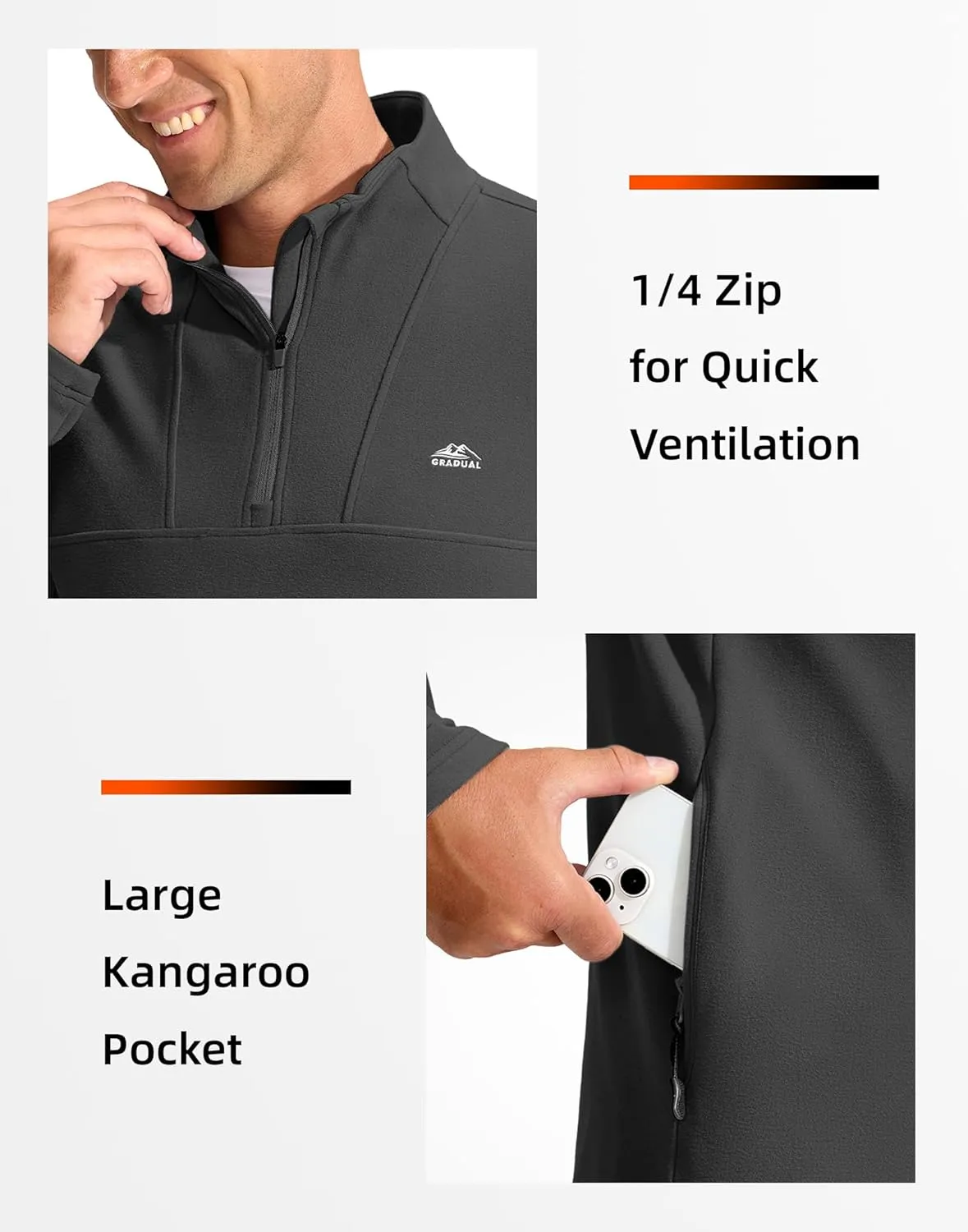 G Gradual Men's Quarter Zip Pullover with Zipper Pocket Fleece Lined Warm Sweater Golf Hiking Outdoor Lightweight Sweatshirt