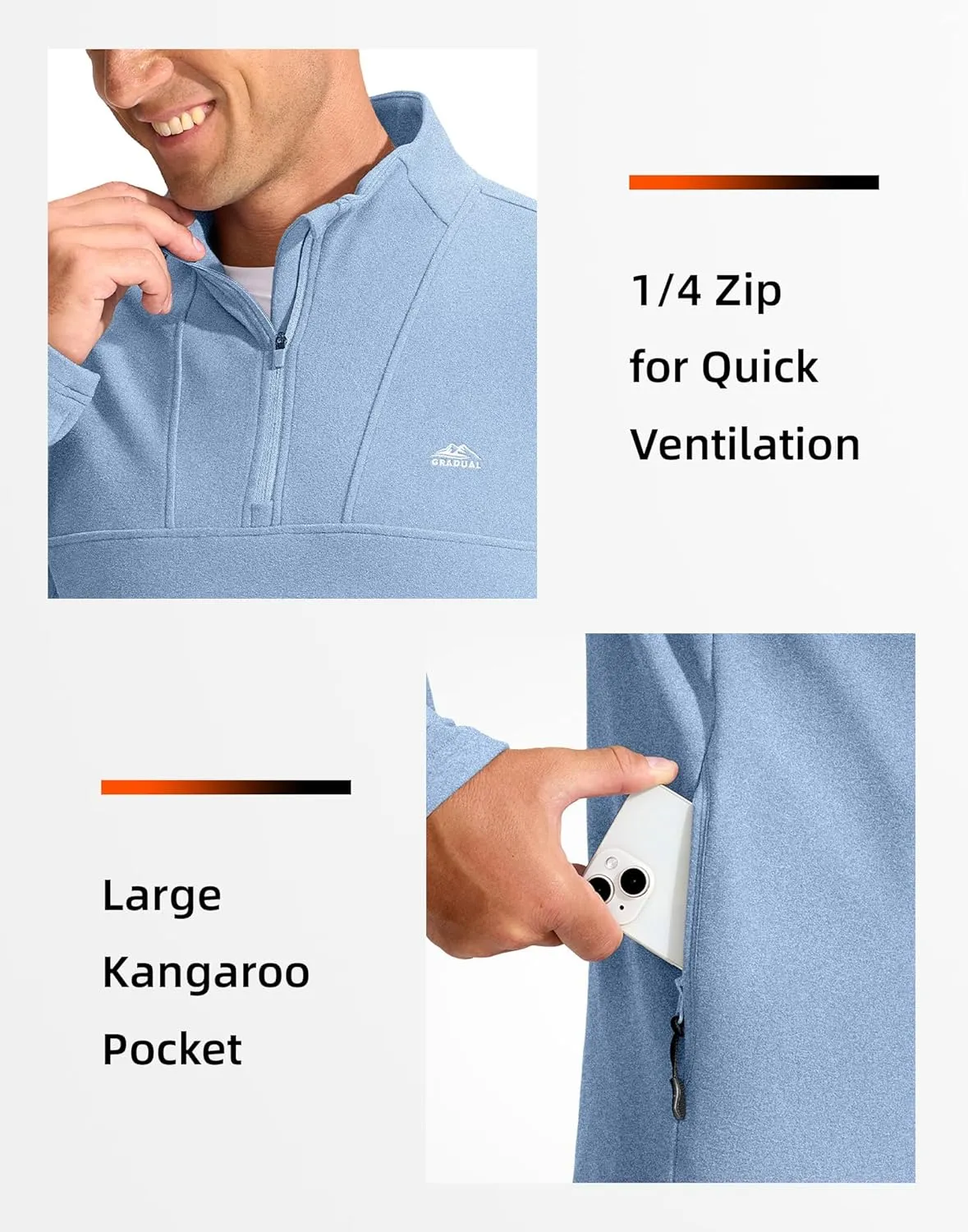 G Gradual Men's Quarter Zip Pullover with Zipper Pocket Fleece Lined Warm Sweater Golf Hiking Outdoor Lightweight Sweatshirt