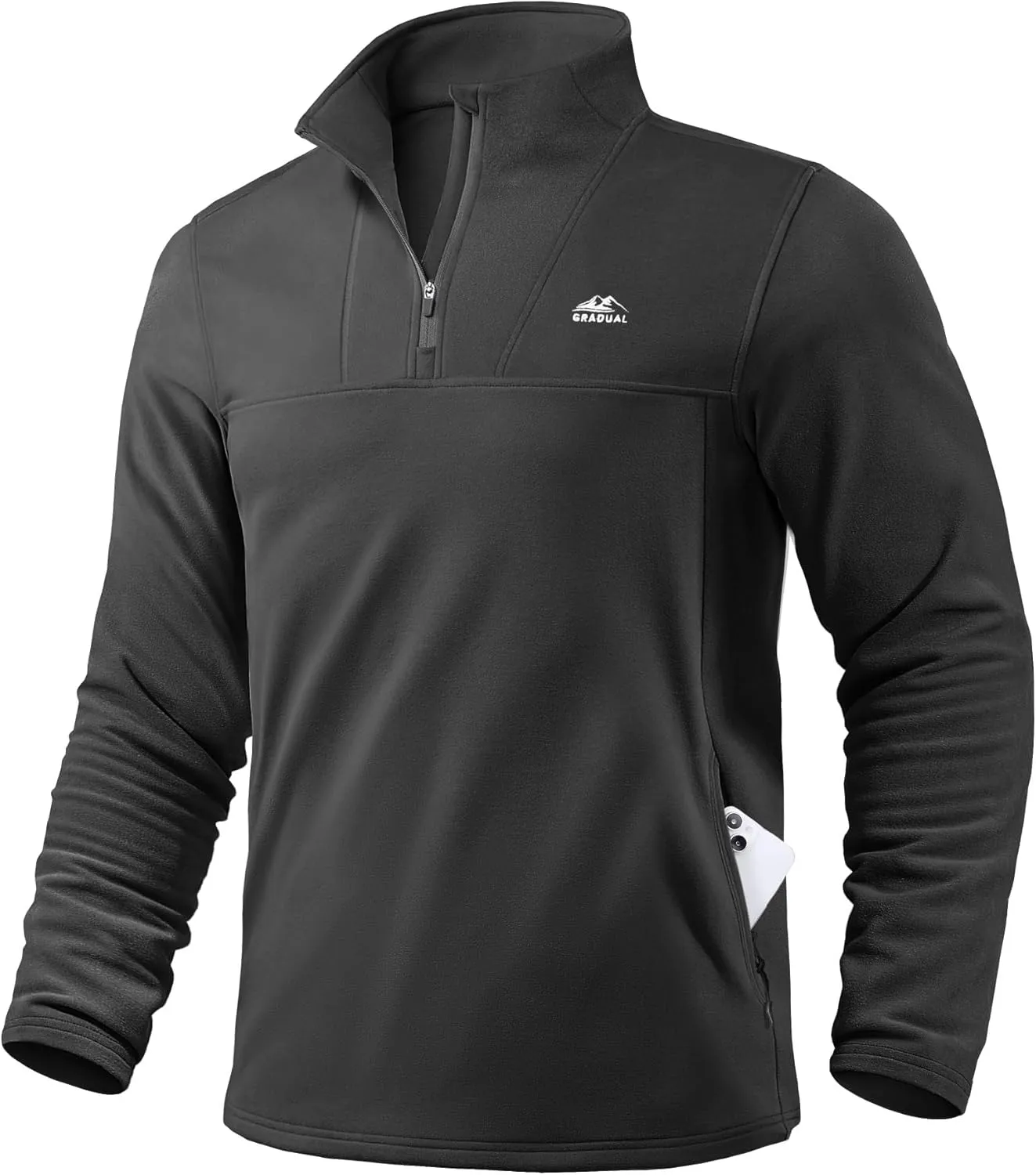 G Gradual Men's Quarter Zip Pullover with Zipper Pocket Fleece Lined Warm Sweater Golf Hiking Outdoor Lightweight Sweatshirt