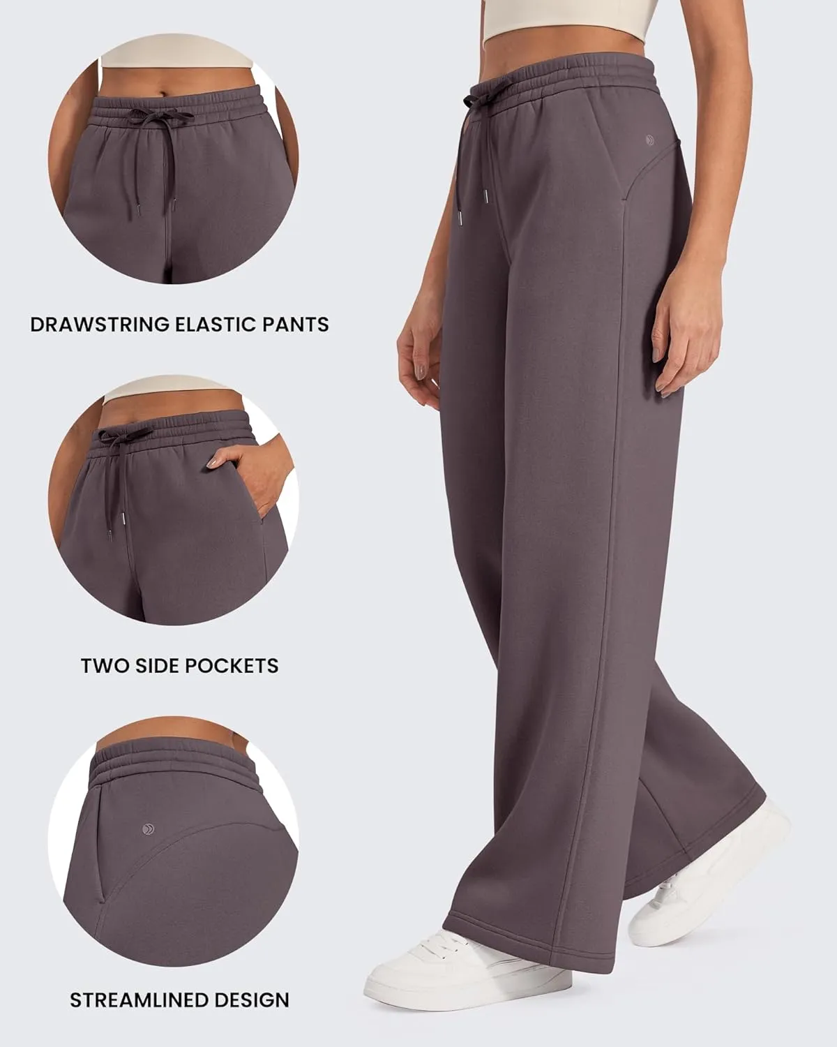 G4Free Fleece Lined Pants Women Drawstring Waist Wide Leg Pants Winter Warm Lounge Sweatpants with Pockets 29''/31''/33''
