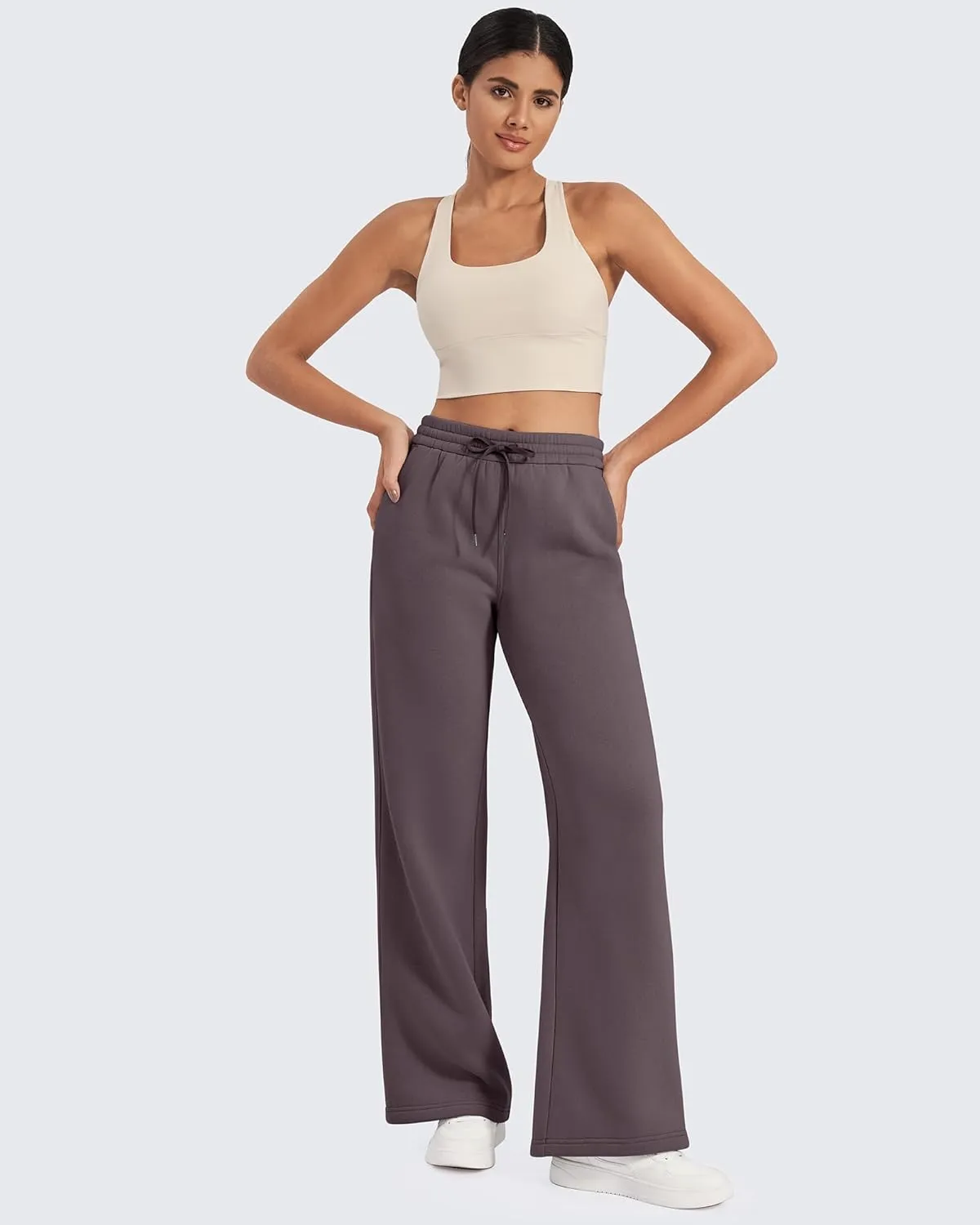 G4Free Fleece Lined Pants Women Drawstring Waist Wide Leg Pants Winter Warm Lounge Sweatpants with Pockets 29''/31''/33''