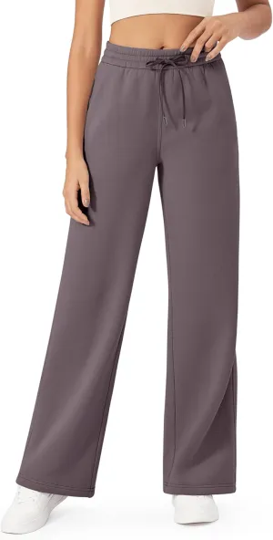 G4Free Fleece Lined Pants Women Drawstring Waist Wide Leg Pants Winter Warm Lounge Sweatpants with Pockets 29''/31''/33''