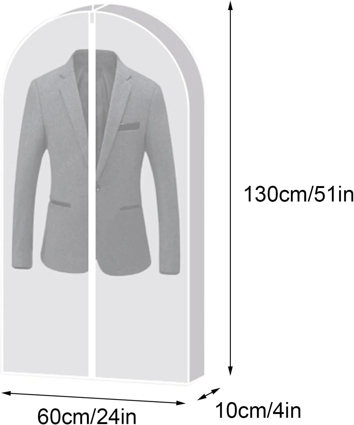 Garment Bags, Clothes Cover, Transparent Design, Closed Bottom, Hanging Storage, Suitable for Suits, Coats, Sweaters(White,60x130x10cm x51x4in)