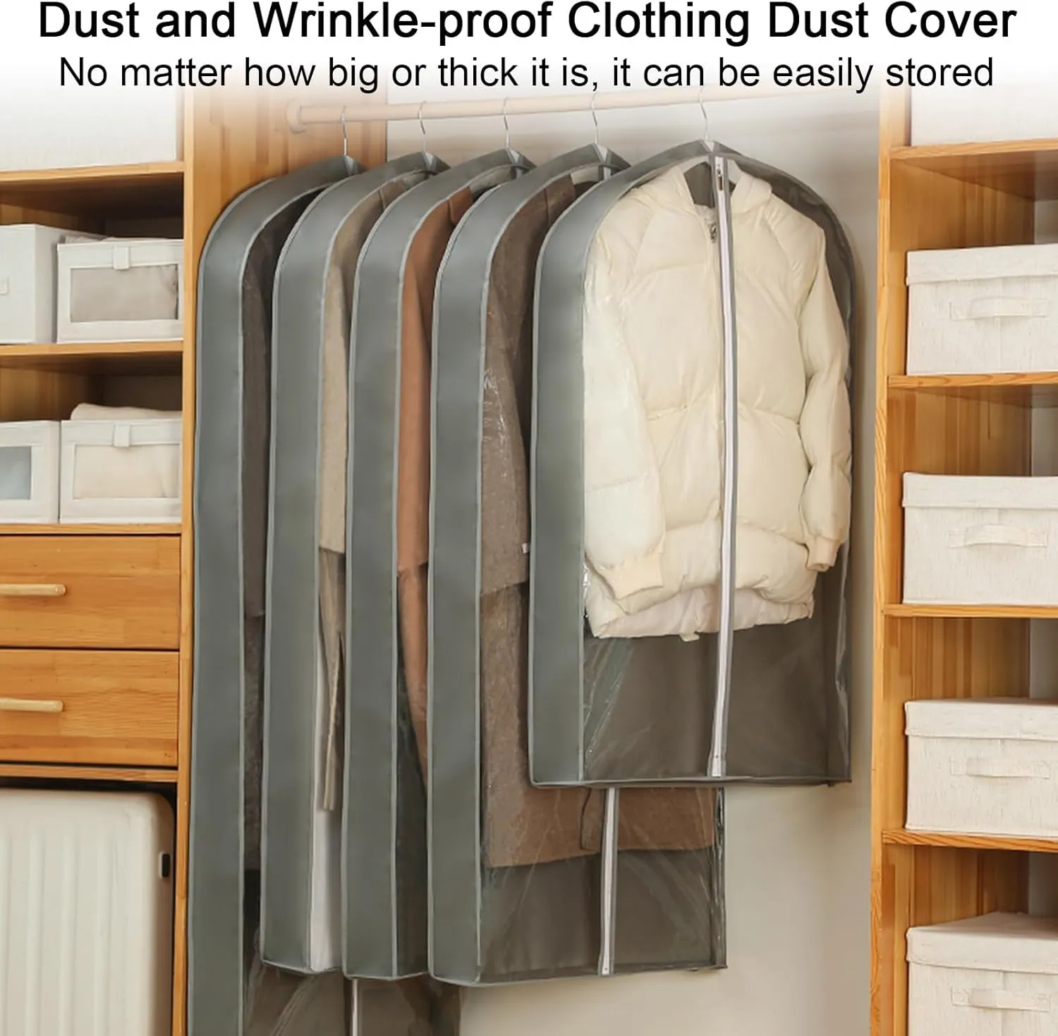 Garment Bags, Clothes Cover, Transparent Design, Closed Bottom, Hanging Storage, Suitable for Suits, Coats, Sweaters(White,60x130x10cm x51x4in)