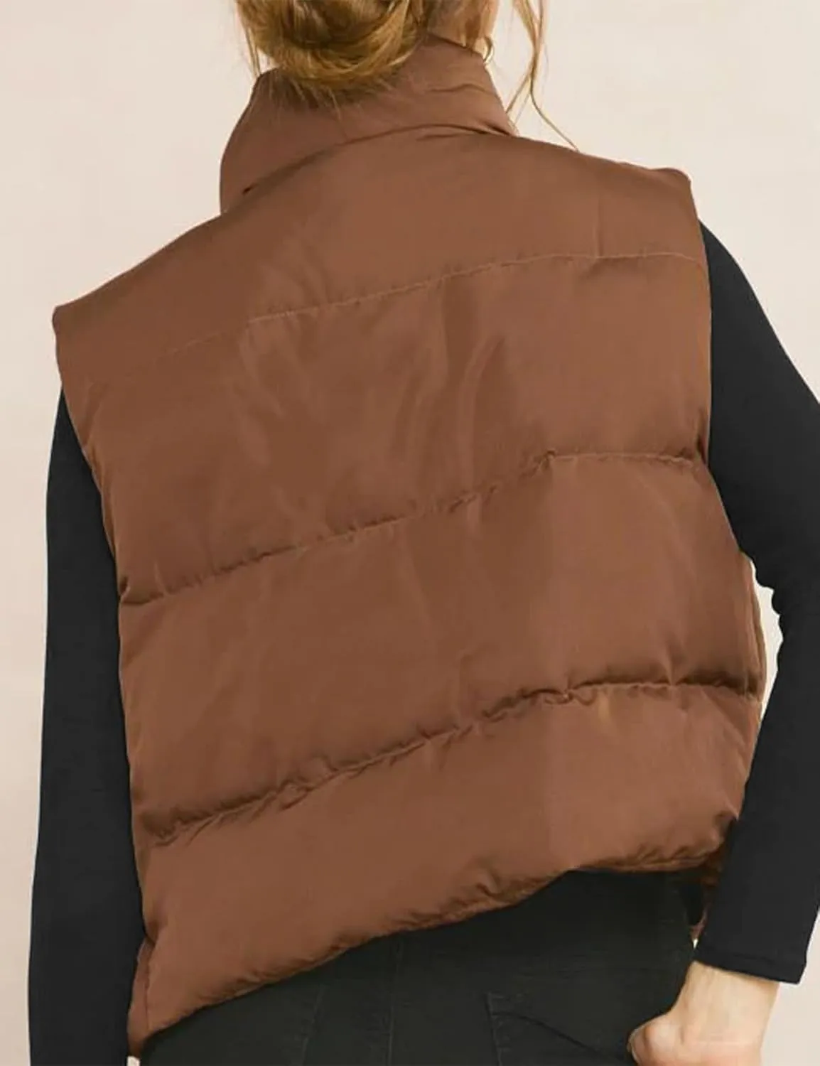Gihuo Women's Winter Cropped Puffer Vest Stand Collar Zip Up Sleeveless Padded Jacket Lightweight Outerwear