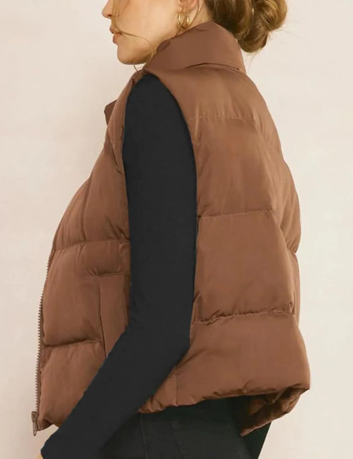 Gihuo Women's Winter Cropped Puffer Vest Stand Collar Zip Up Sleeveless Padded Jacket Lightweight Outerwear