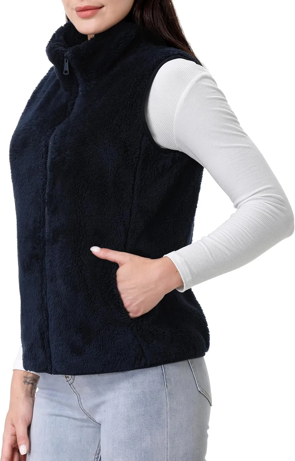 GIMECEN Womens Fuzzy Sherpa Fleece Vest Lightweight Sleeveless Jacket Full Zip Outerwear Polar Soft Waistcoat