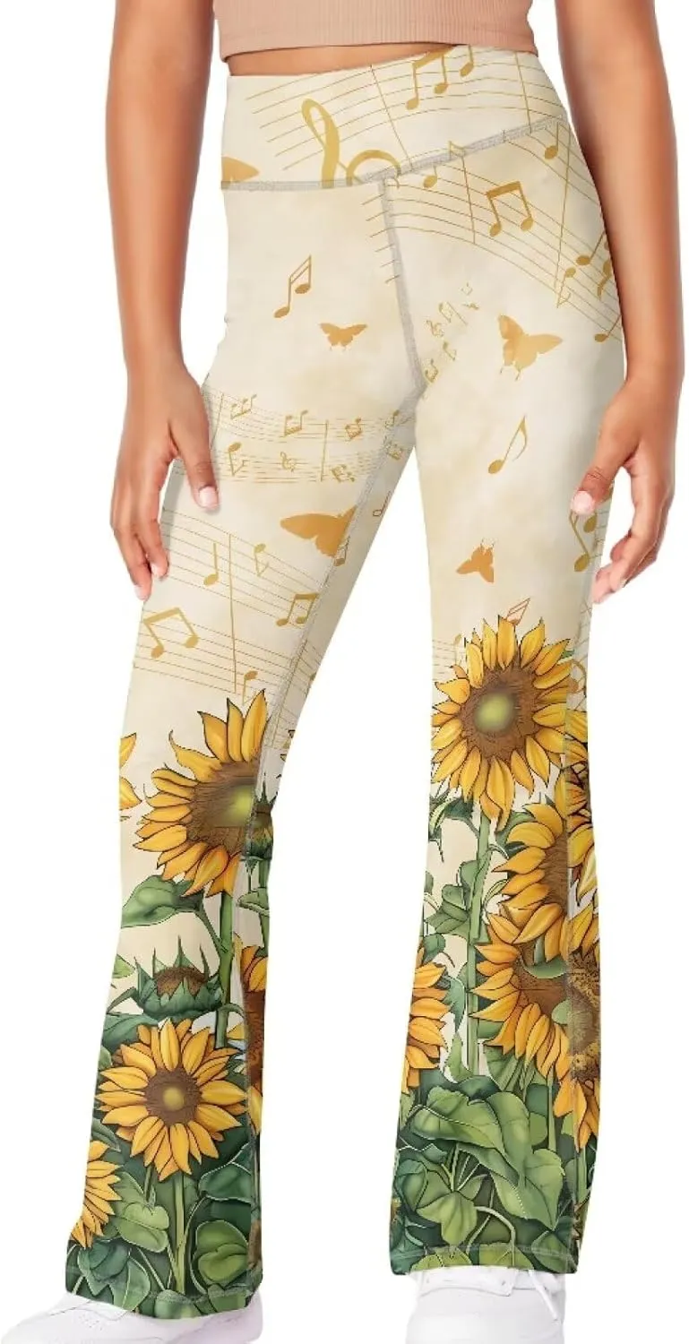 Girl Yoga Flare Wide Leg Tummy Control Stretchy Pants Breathable Kids Athletic Leggings Casual Wear Age 5-14 Years