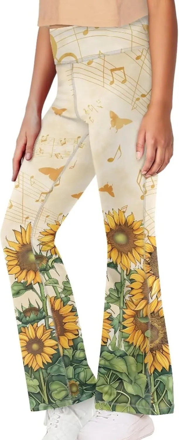 Girl Yoga Flare Wide Leg Tummy Control Stretchy Pants Breathable Kids Athletic Leggings Casual Wear Age 5-14 Years