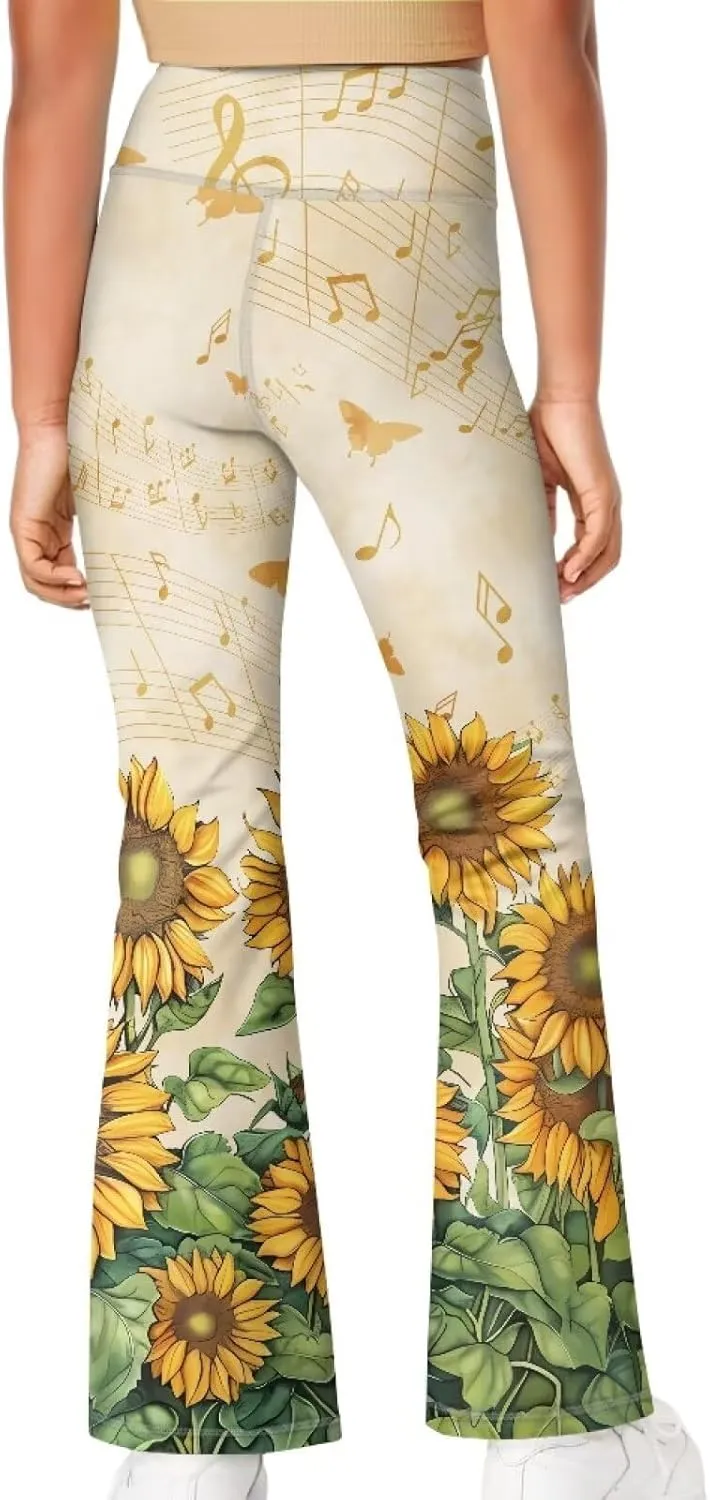 Girl Yoga Flare Wide Leg Tummy Control Stretchy Pants Breathable Kids Athletic Leggings Casual Wear Age 5-14 Years