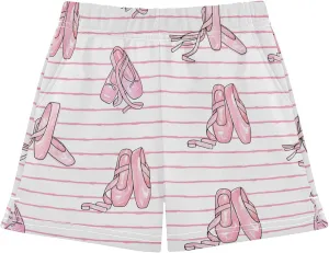 Girls Athletic Shorts Ballet Shoes Pattern Summer Casual Girls Sports Shorts with Pockets for 7-15Y