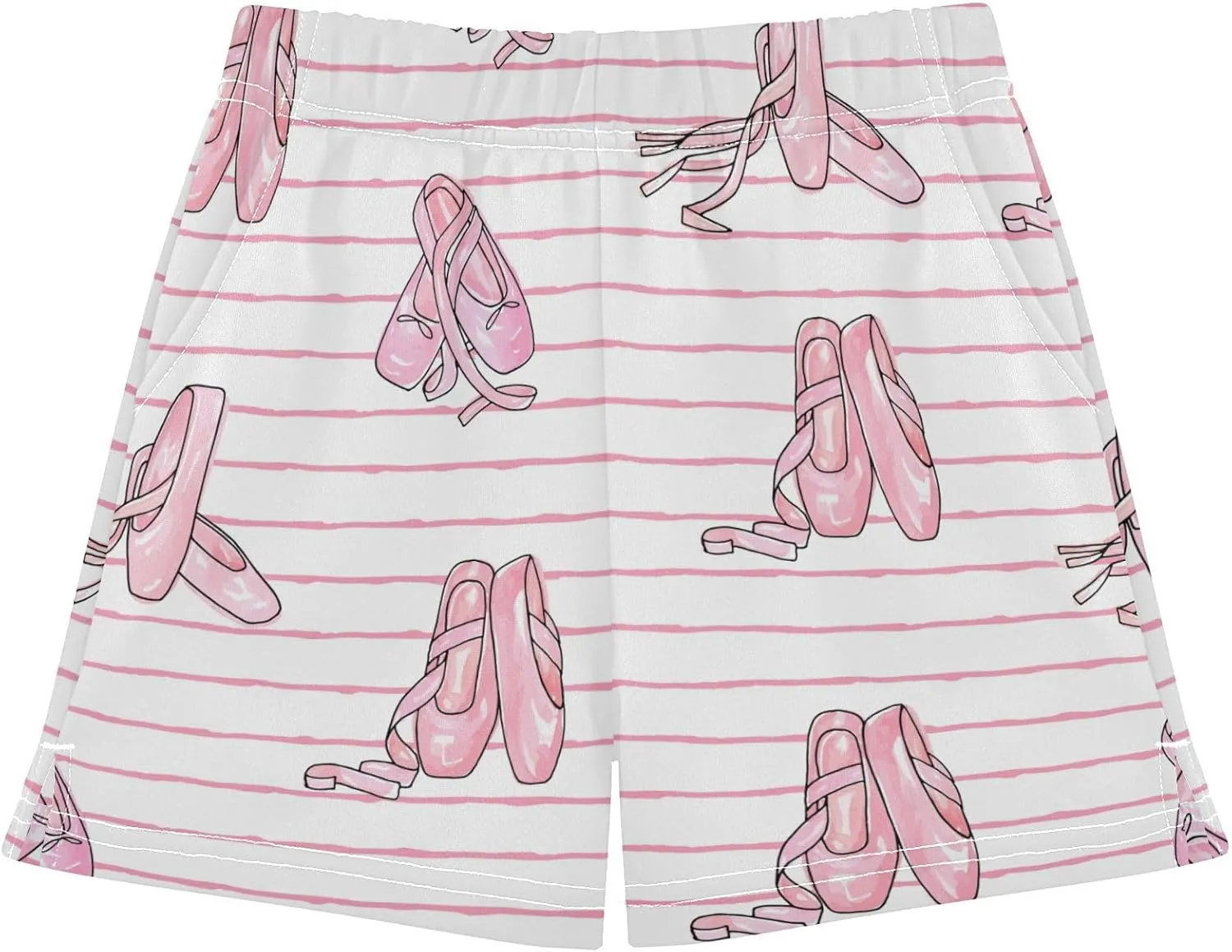 Girls Athletic Shorts Ballet Shoes Pattern Summer Casual Girls Sports Shorts with Pockets for 7-15Y