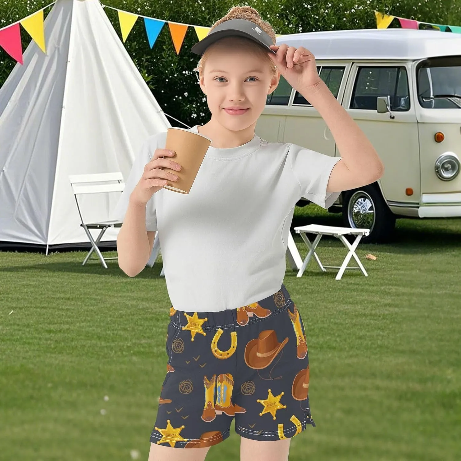 Girls Athletic Shorts Golden Horseshoe Summer Casual Girls Sports Shorts with Pockets for 7-15Y