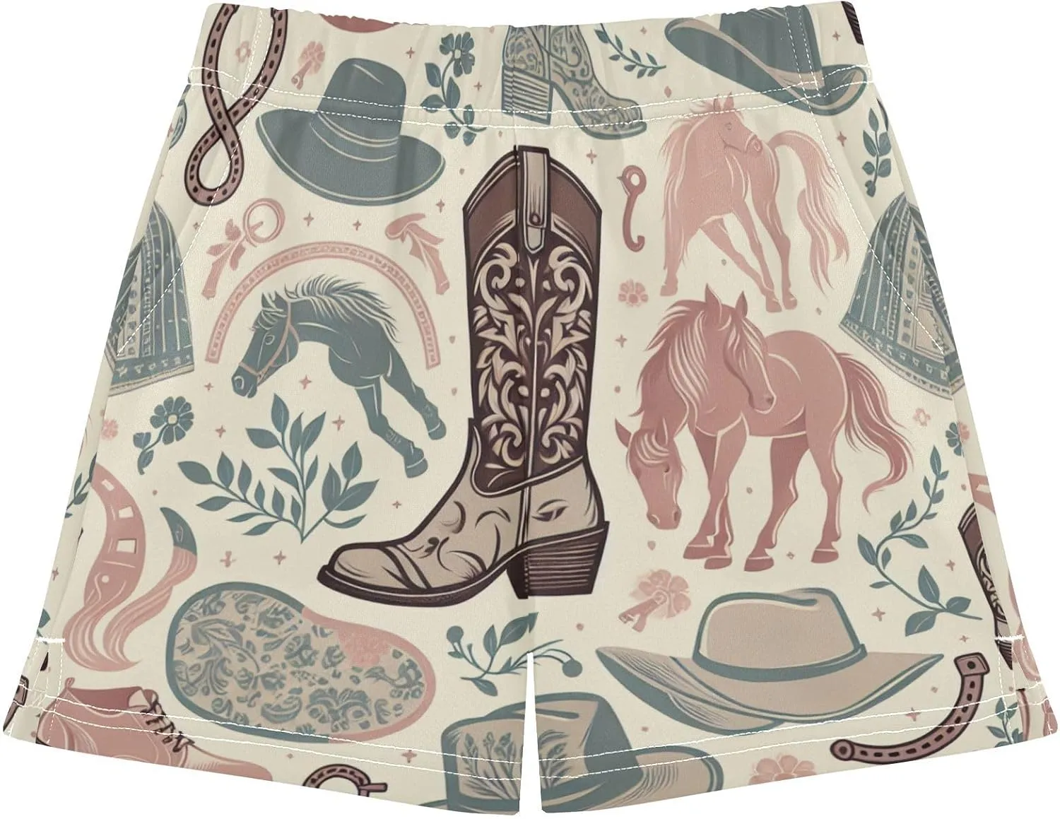 Girls Athletic Shorts Horseshoe and Boot Summer Casual Girls Sports Shorts with Pockets for 7-15Y