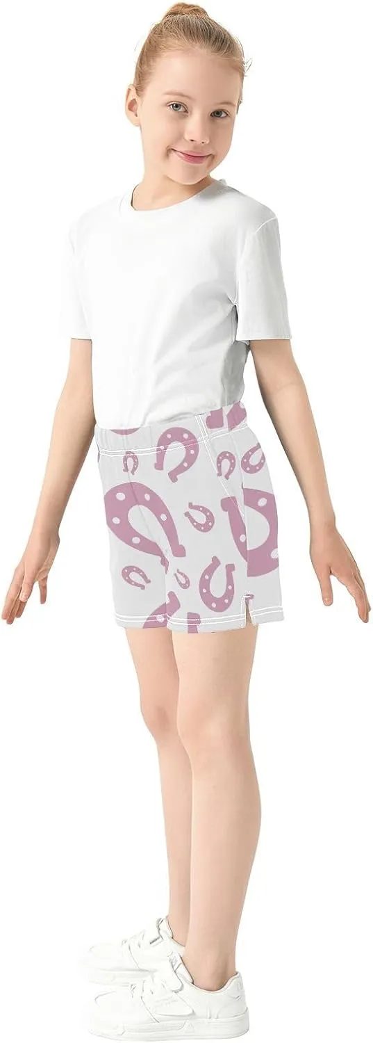 Girls Athletic Shorts Horseshoe Summer Casual Girls Sports Shorts with Pockets for 7-15Y