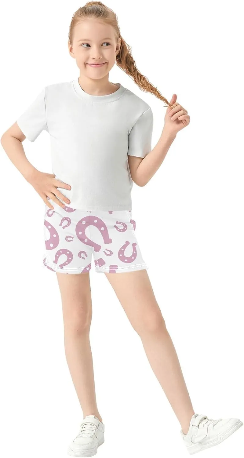 Girls Athletic Shorts Horseshoe Summer Casual Girls Sports Shorts with Pockets for 7-15Y