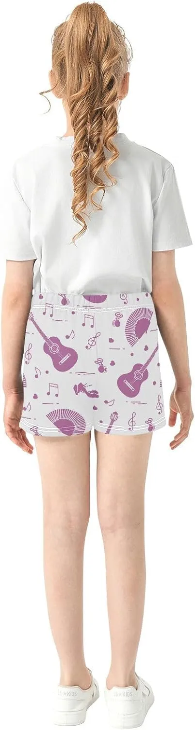 Girls Athletic Shorts Shoes Notes Guitars Summer Casual Girls Sports Shorts with Pockets for 7-15Y