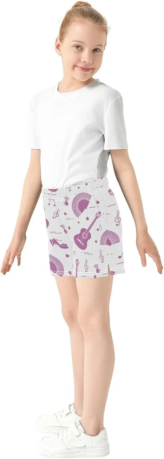 Girls Athletic Shorts Shoes Notes Guitars Summer Casual Girls Sports Shorts with Pockets for 7-15Y