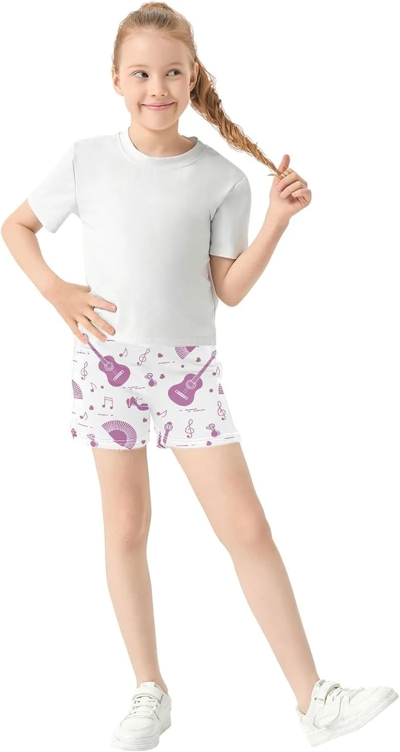 Girls Athletic Shorts Shoes Notes Guitars Summer Casual Girls Sports Shorts with Pockets for 7-15Y