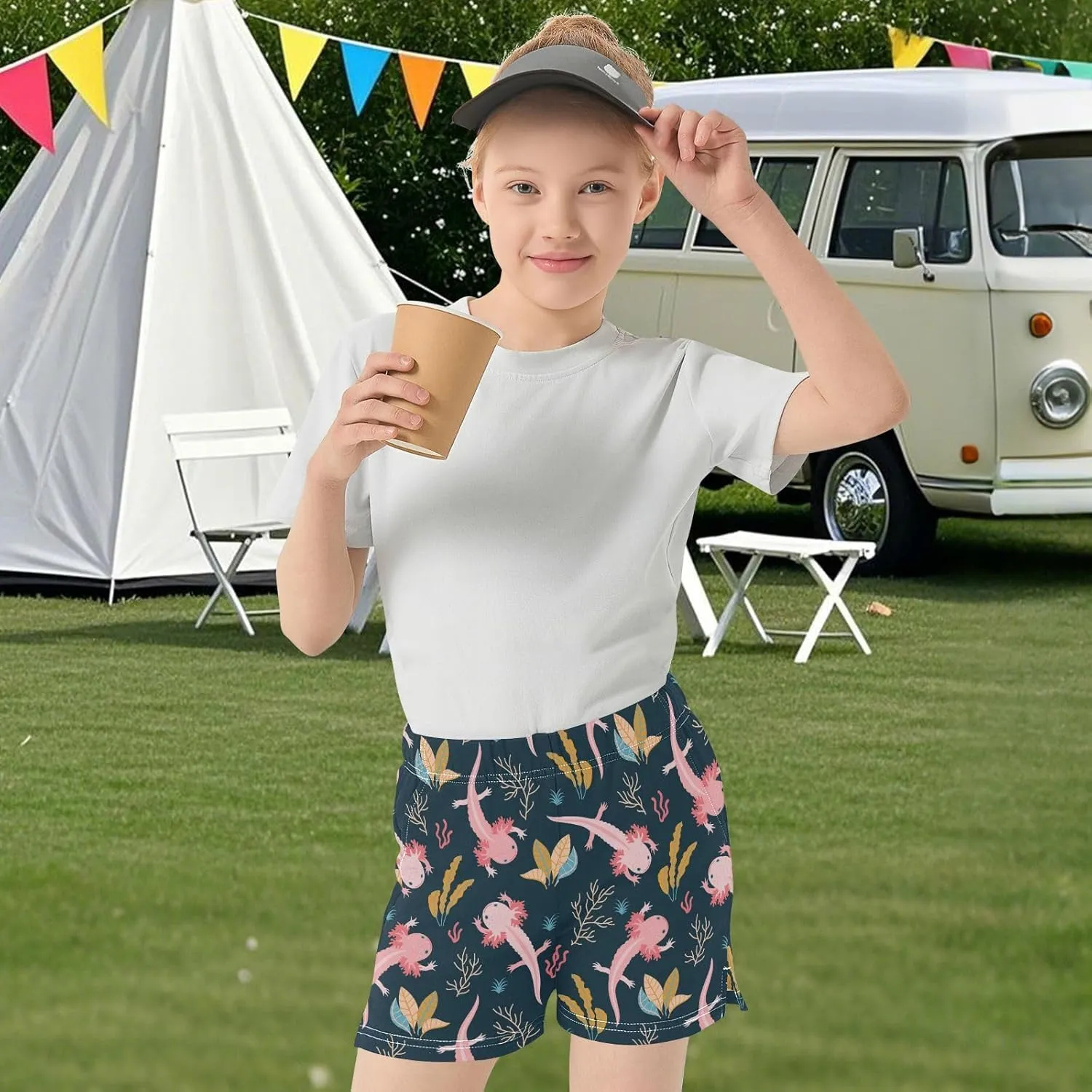 Girls Athletic Shorts Summer Casual Girls Sports Shorts with Pockets for 7-15Y