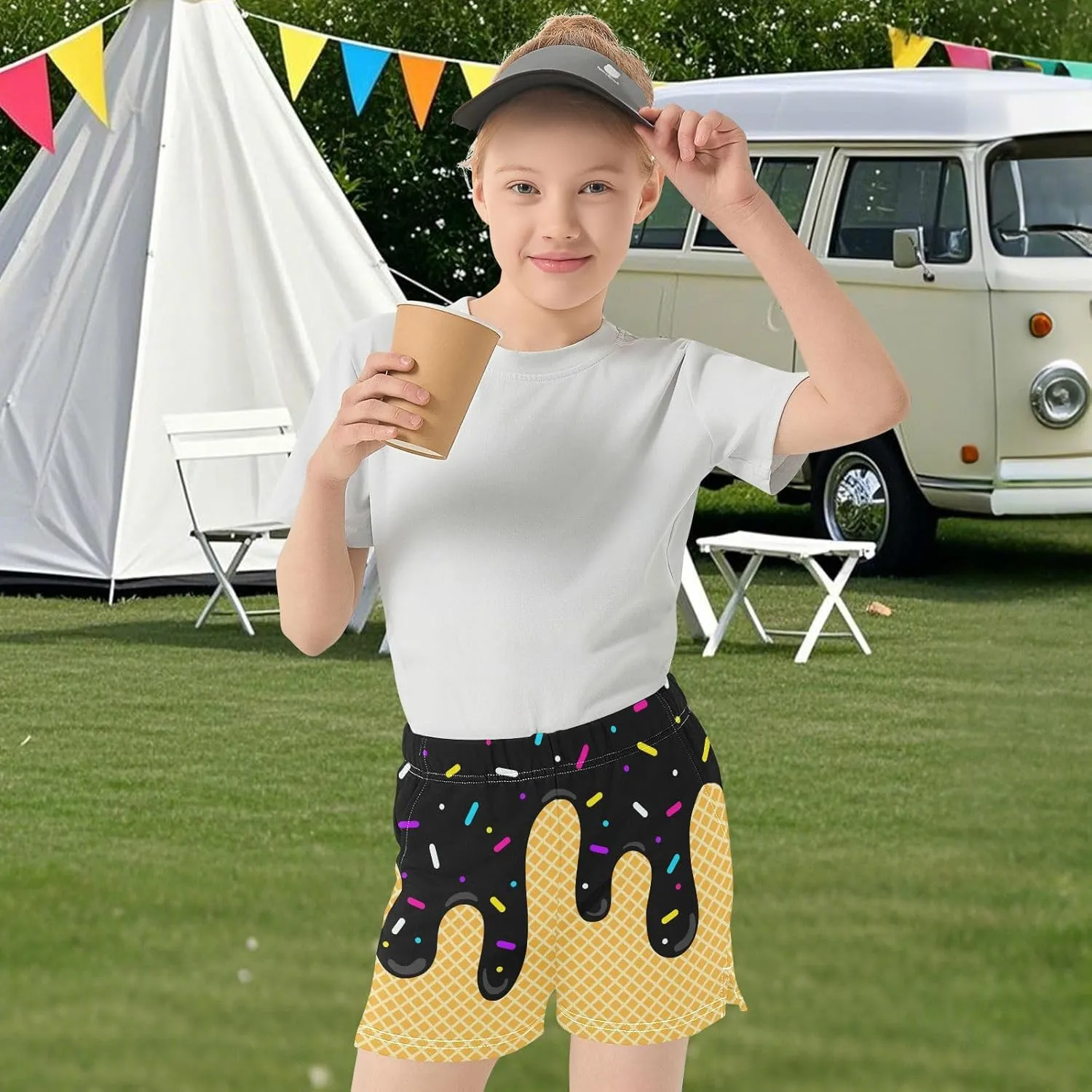 Girls Athletic Shorts Summer Casual Girls Sports Shorts with Pockets for 7-15Y