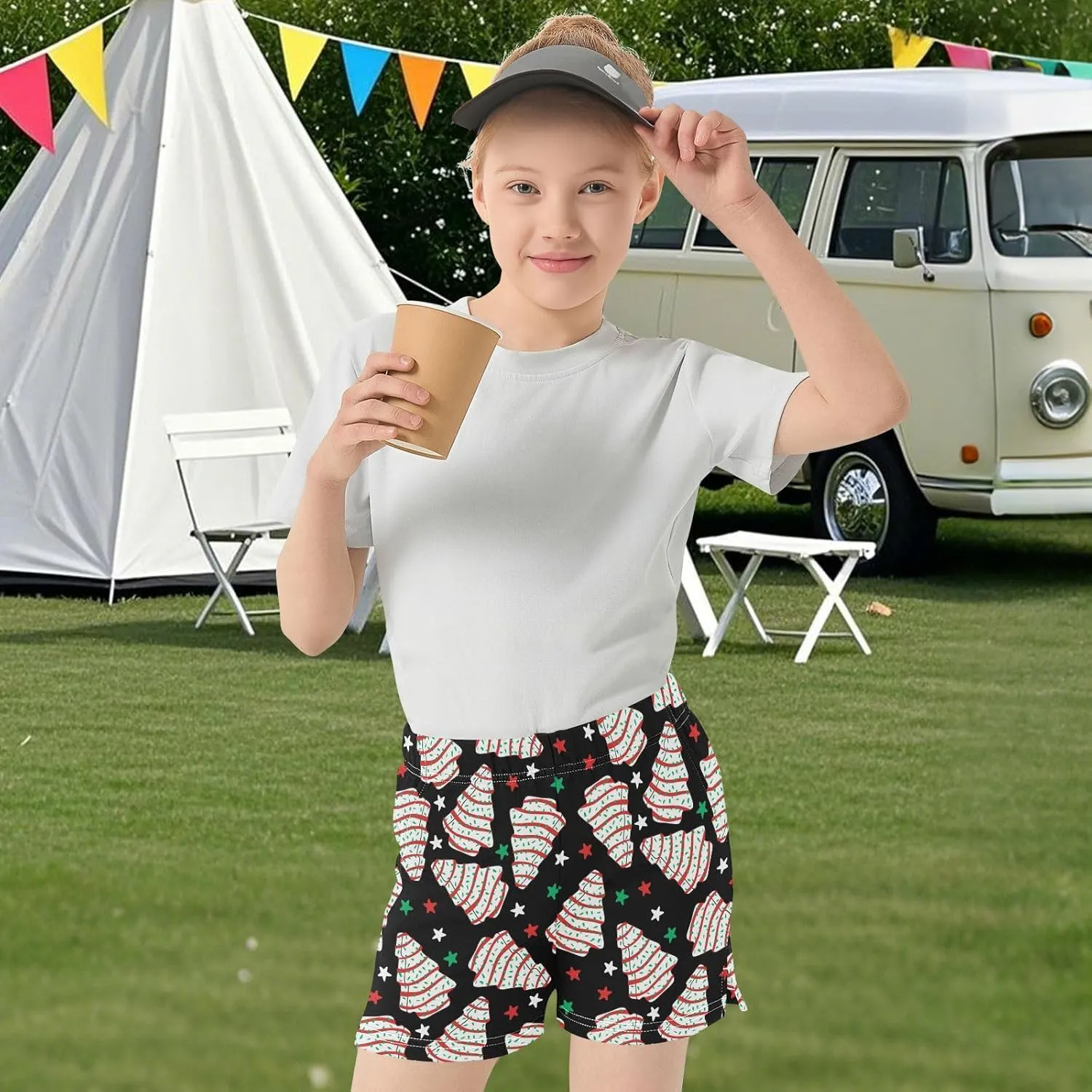 Girls Athletic Shorts Summer Casual Girls Sports Shorts with Pockets for 7-15Y