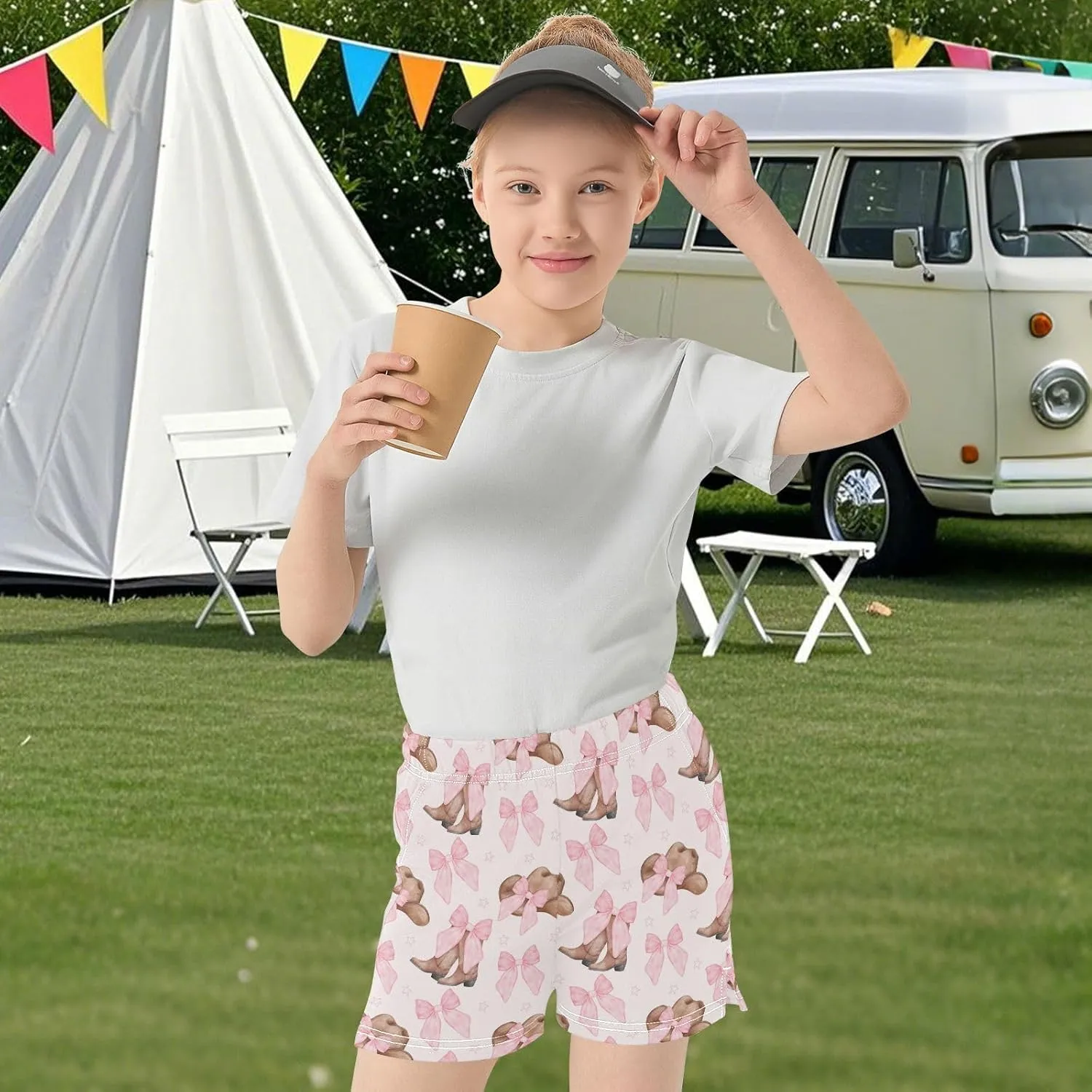 Girls Athletic Shorts Summer Casual Girls Sports Shorts with Pockets for 7-15Y