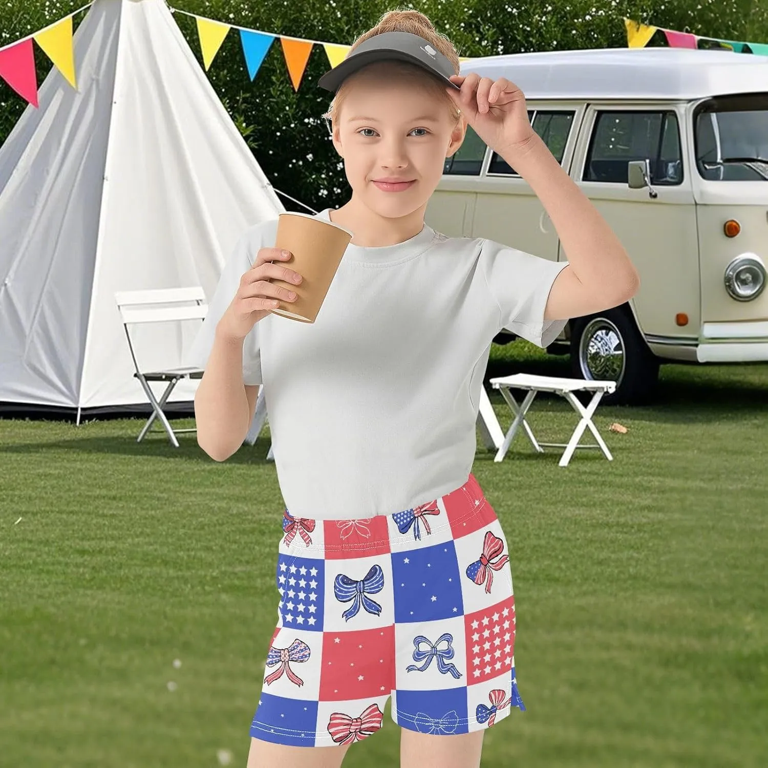 Girls Athletic Shorts Summer Elastic Casual Shorts with Pockets Kids Bottom Sports for Girls 7-15Y