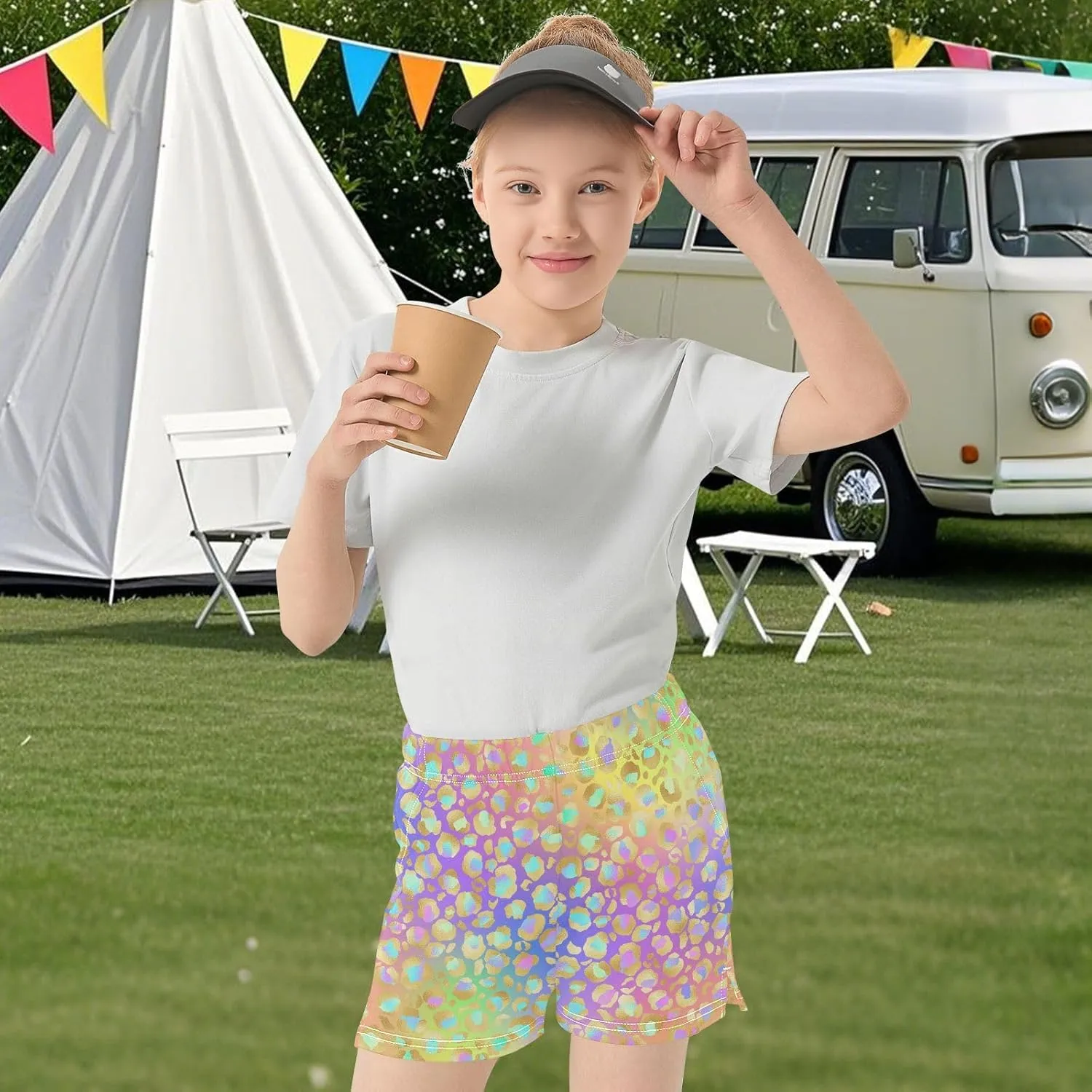 Girls Athletic Shorts Summer Elastic Casual Shorts with Pockets Kids Bottom Sports for Girls 7-15Y