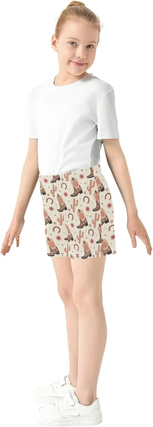 Girls Athletic Shorts Western Boots Cactus Summer Casual Girls Sports Shorts with Pockets for 7-15Y