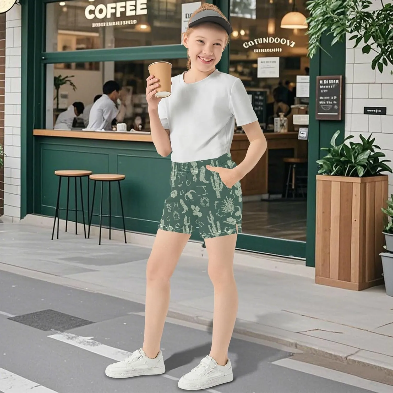 Girls Athletic Shorts Western Pattern Horseshoes Summer Casual Girls Sports Shorts with Pockets for 7-15Y