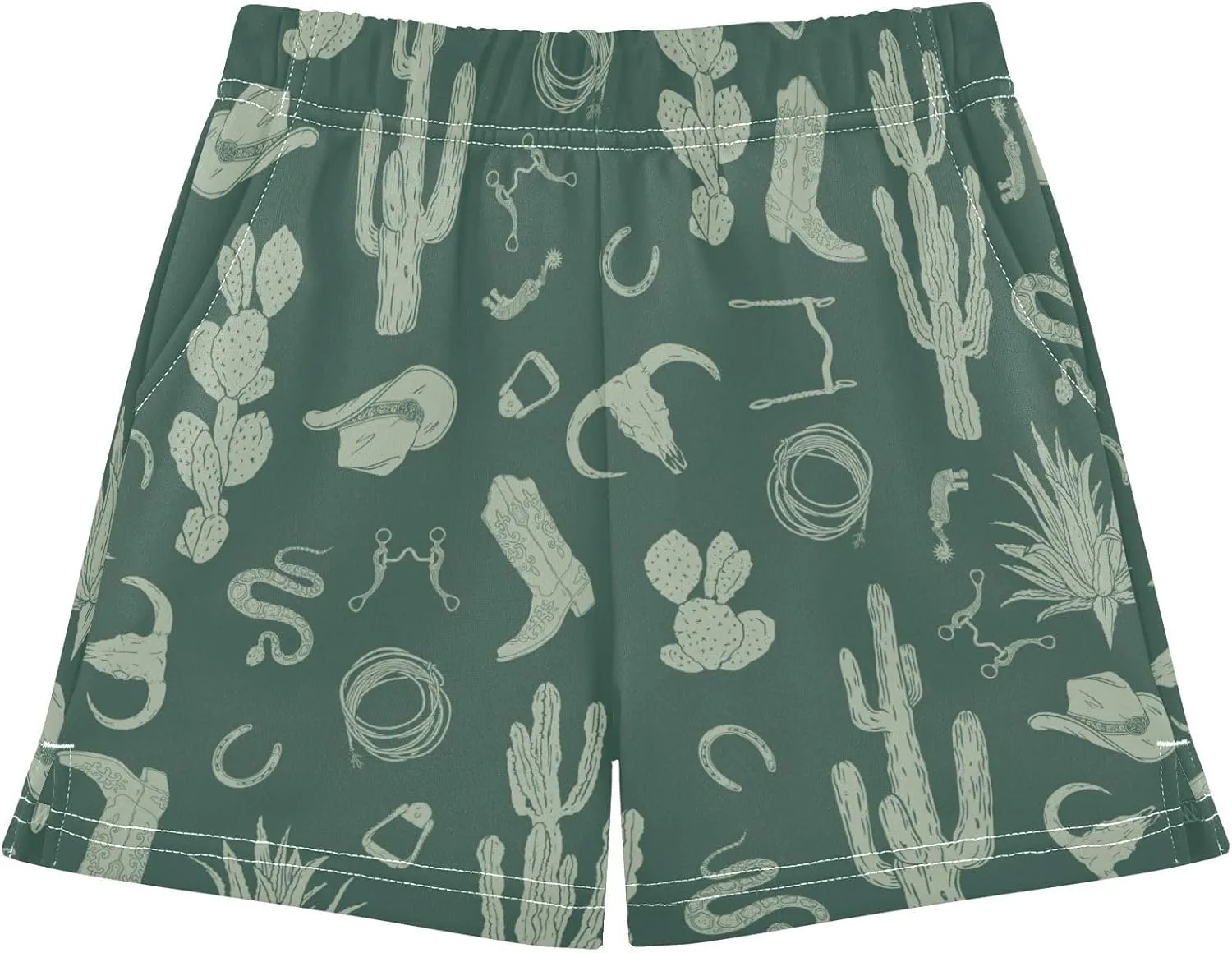 Girls Athletic Shorts Western Pattern Horseshoes Summer Casual Girls Sports Shorts with Pockets for 7-15Y