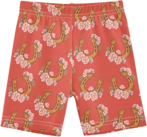 Girls' Bike Shorts Cute Horseshoe Flower Pattern Soft Cotton Leggings Shorts for Kids Summer Clothes 4-10 Years