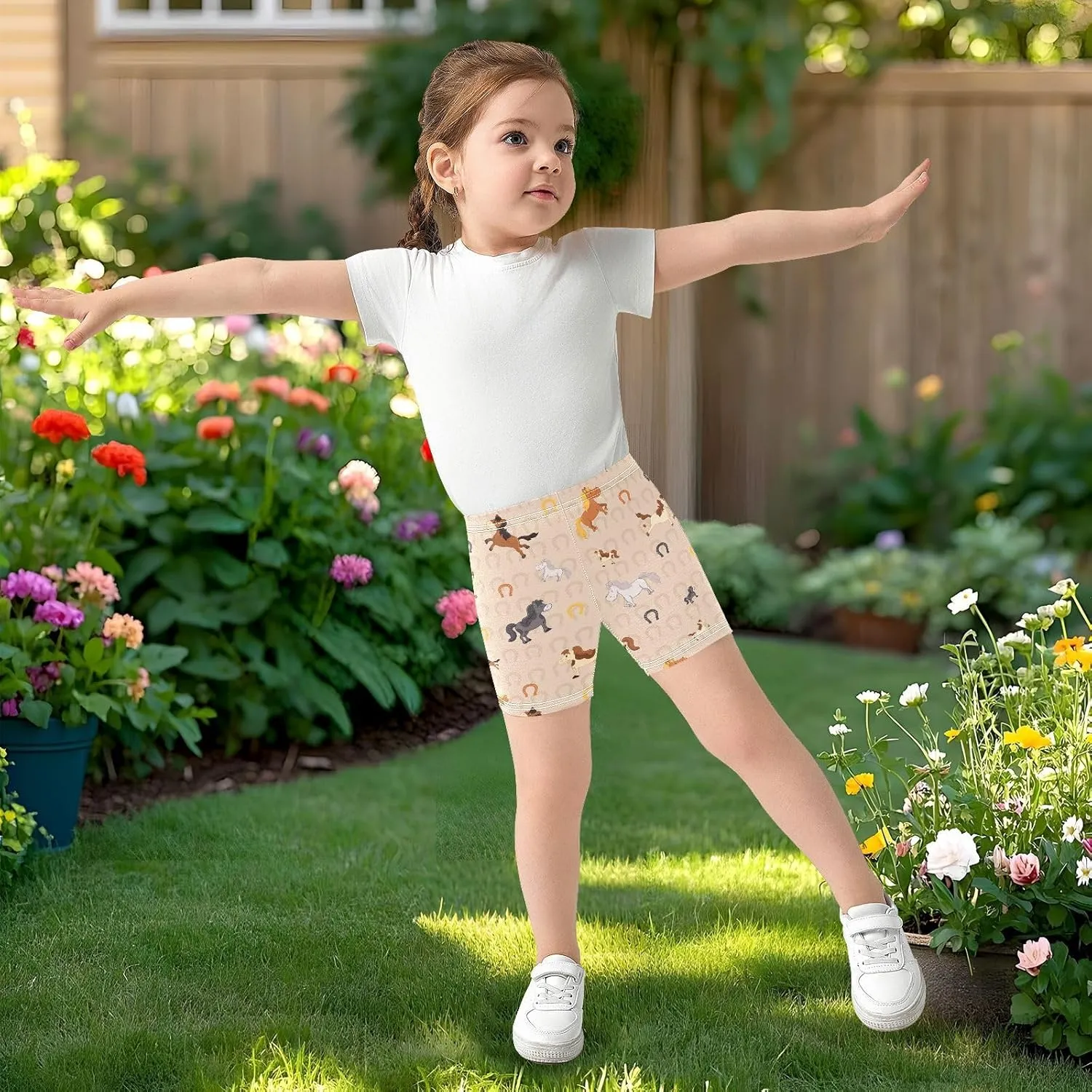 Girls' Bike Shorts Horse Horseshoe Animal Soft Breathable Cotton Leggings Shorts for Kids Summer Clothes 4-10 Years