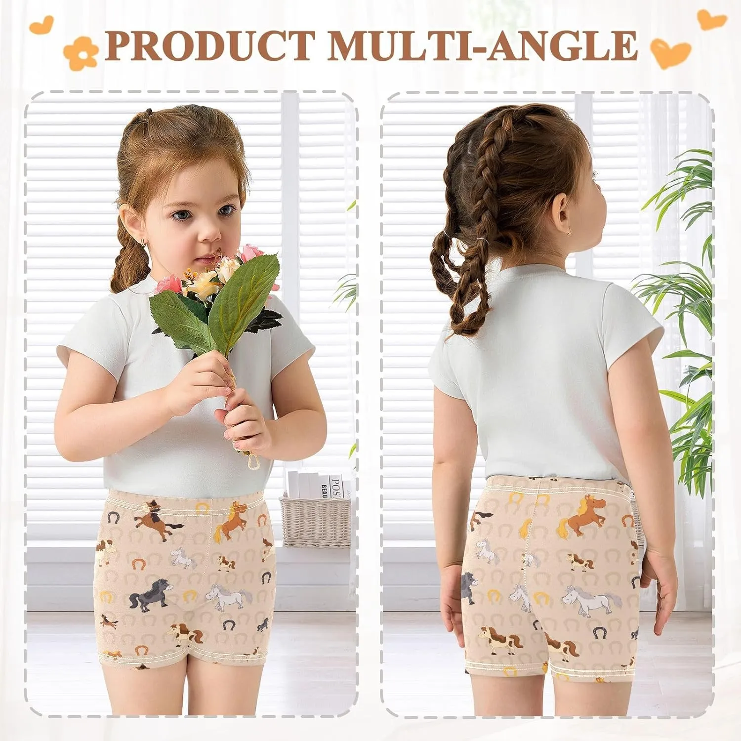 Girls' Bike Shorts Horse Horseshoe Animal Soft Breathable Cotton Leggings Shorts for Kids Summer Clothes 4-10 Years