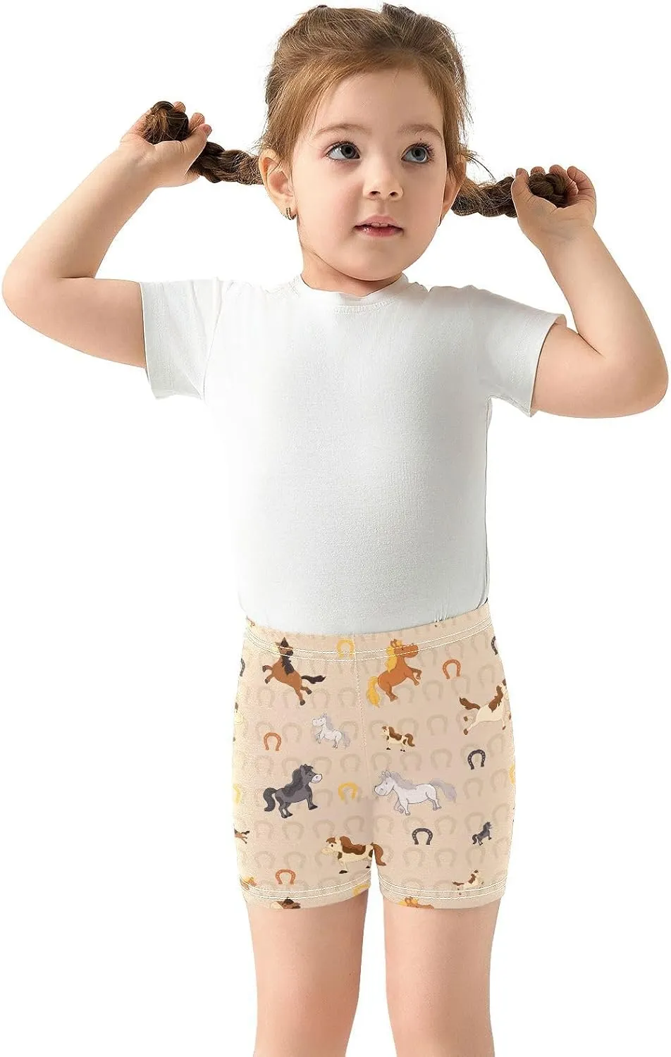 Girls' Bike Shorts Horse Horseshoe Animal Soft Breathable Cotton Leggings Shorts for Kids Summer Clothes 4-10 Years