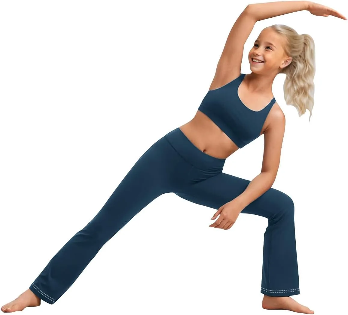 Girl's Bootcut Leggings Kids Stretch High Waisted Flare Yoga Pants Girls Workout Bell Bottoms Leggings Full Length