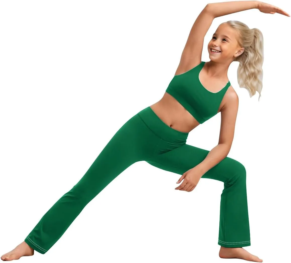 Girl's Bootcut Leggings Kids Stretch High Waisted Flare Yoga Pants Girls Workout Bell Bottoms Leggings Full Length